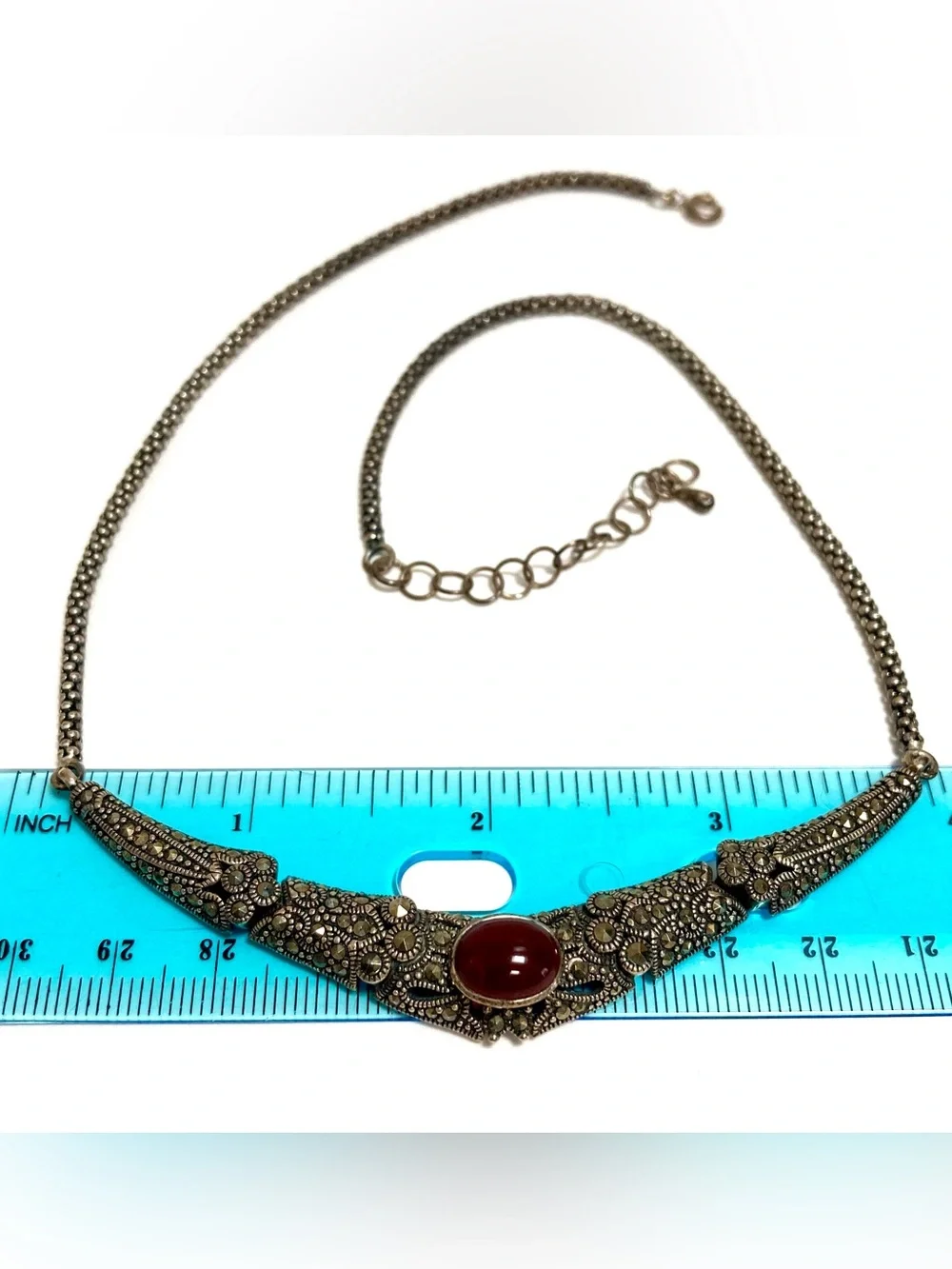 925 Sterling Silver Carnelian & Marcasite Jewelry Set